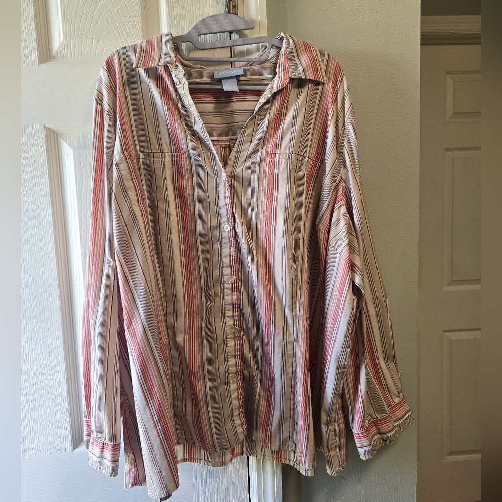 Liz & Me Brown and Tan Striped Top